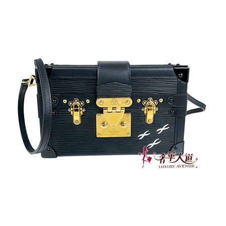 *奢華大道國際精品*【L3335】LV黑色EPI Petite Malle硬箱型斜背包 M59179-0
