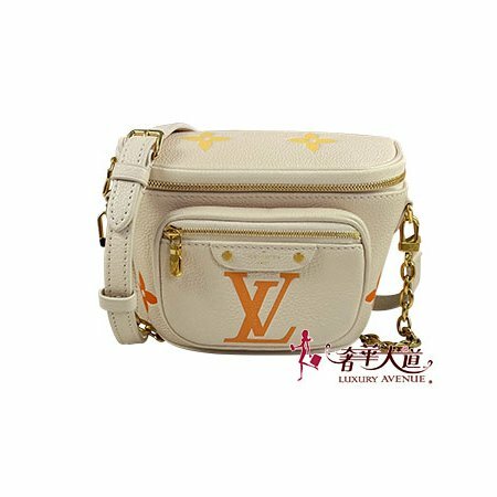 ＊奢華大道國際精品＊【L3345】LV白色牛皮 橘色大LOGO 鍊帶腰包 M82208