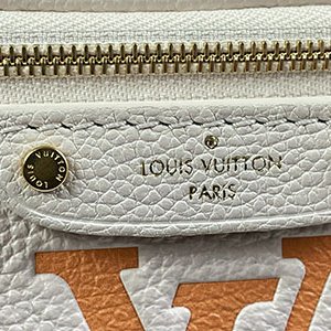 *奢華大道國際精品*【L3345】LV白色牛皮 橘色大LOGO 鍊帶腰包 M82208-8