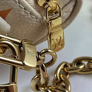 *奢華大道國際精品*【L3345】LV白色牛皮 橘色大LOGO 鍊帶腰包 M82208-12