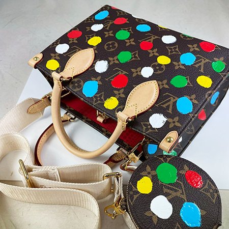 *奢華大道國際精品*【L3351】LV原花彩色點點 2023草間彌生 LV X YK ONTHEGO (PM)兩用包 M46380-2