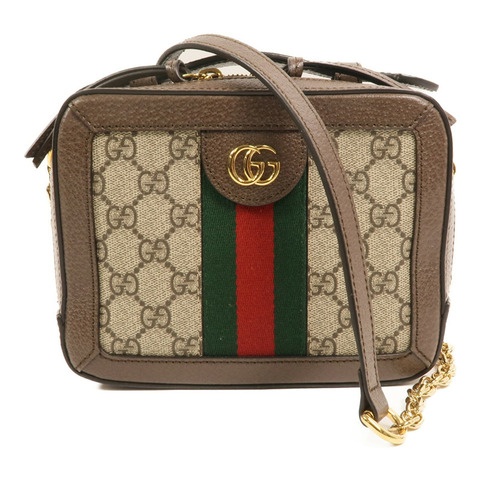GUCCI 塗層帆布Ophidia GG Mini金扣鏈帶手挽肩背兩用袋