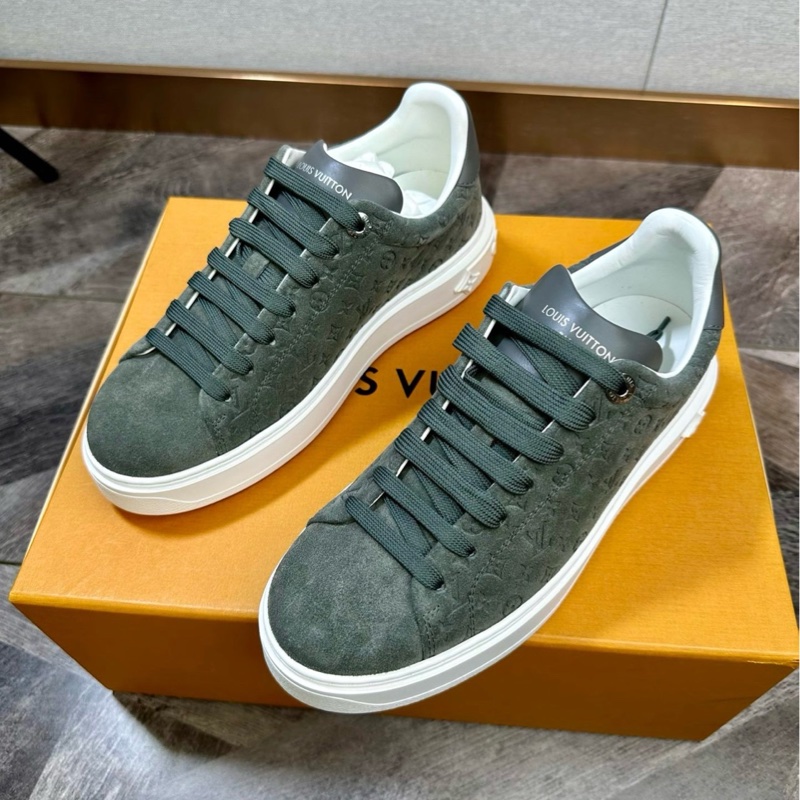 全新 LV 路易威登 Time out 灰色麂皮老花滿logo 厚底運動鞋36碼-1