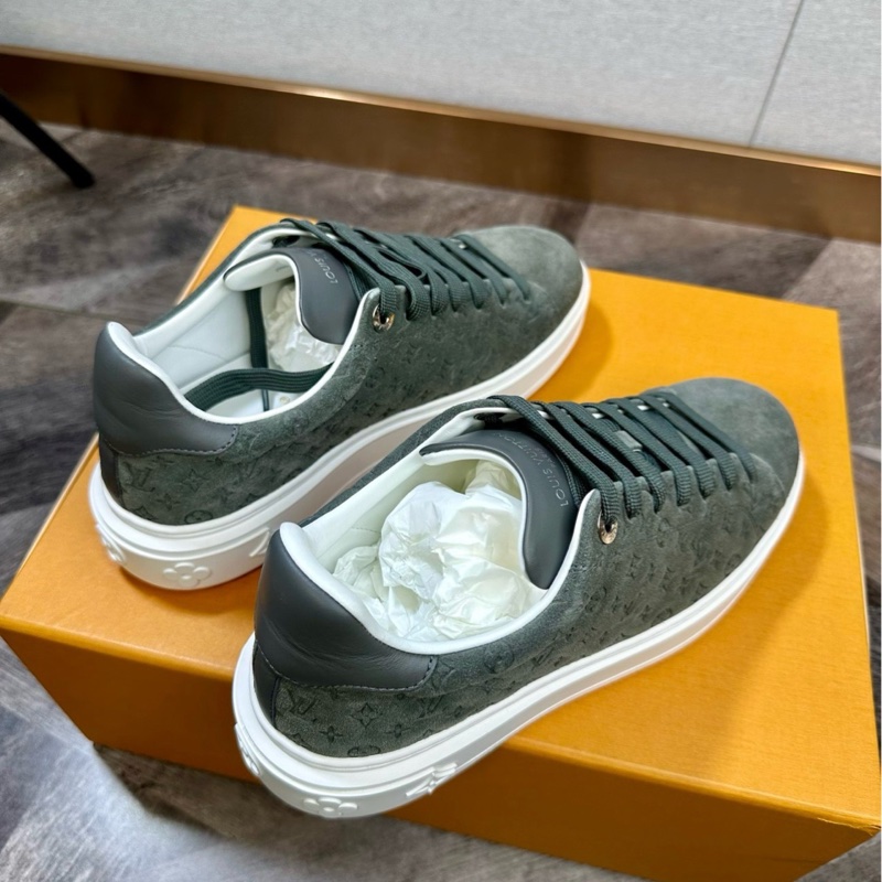 全新 LV 路易威登 Time out 灰色麂皮老花滿logo 厚底運動鞋36碼-4