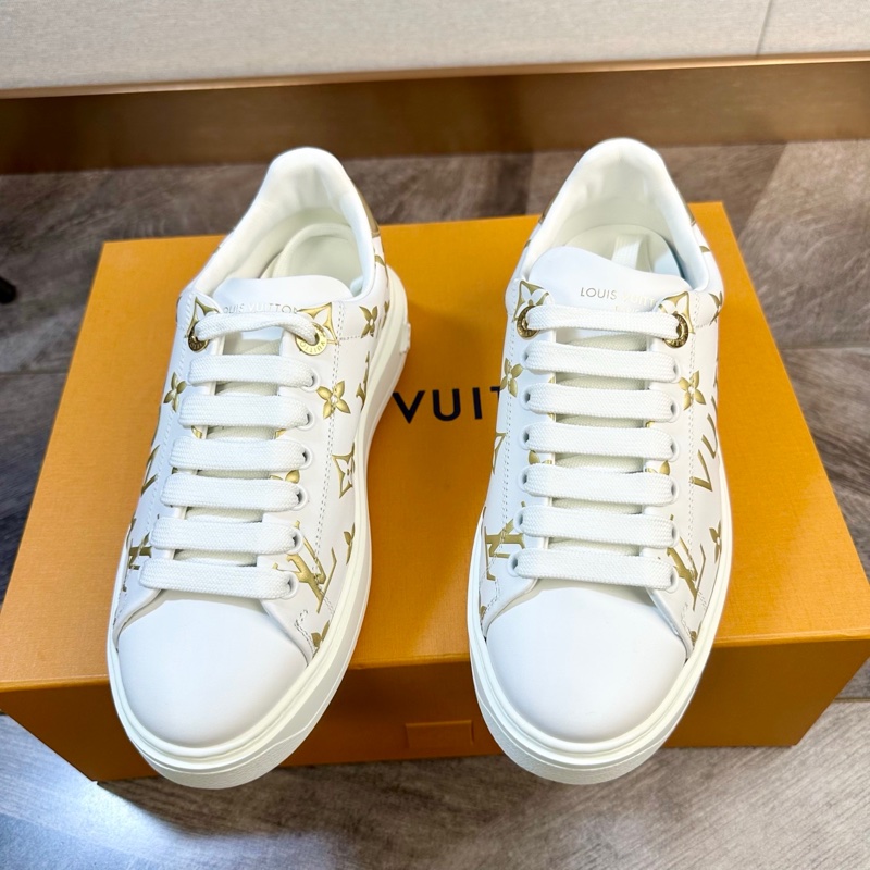 全新 LV 路易威登 Time out 金色浮雕logo小白鞋 厚底運動鞋35.5碼-0