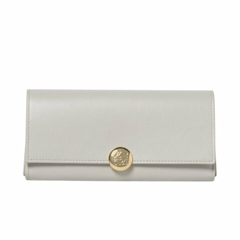 【LOEWE 羅威】Pebble 亮面納帕小牛皮 拉鍊 卡夾 皮夾 長夾 貝殼灰色 CANBACWX01