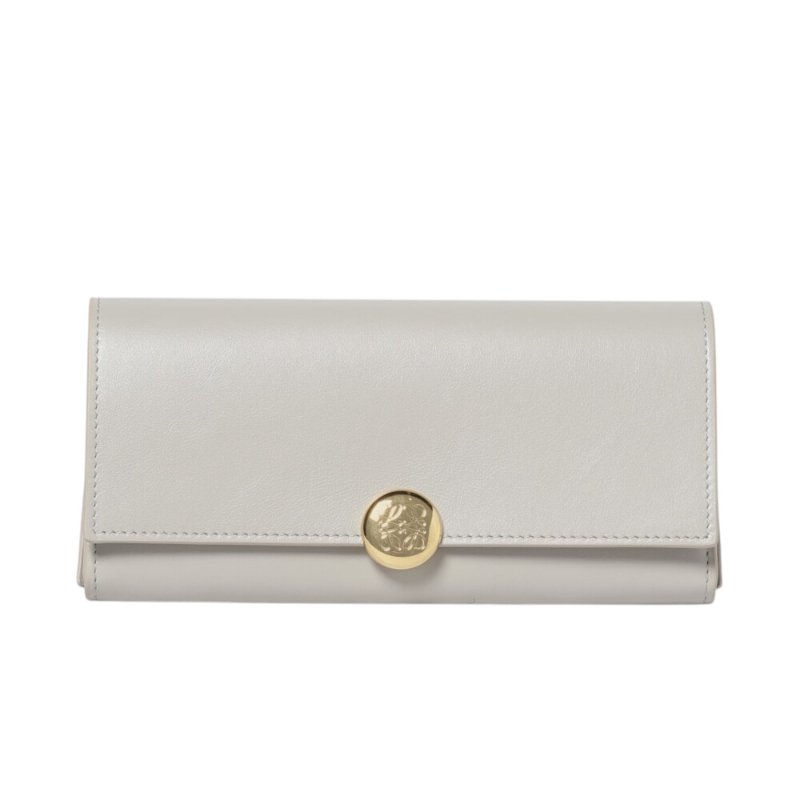 【LOEWE 羅威】Pebble 亮面納帕小牛皮 拉鍊 卡夾 皮夾 長夾 貝殼灰色 CANBACWX01-0