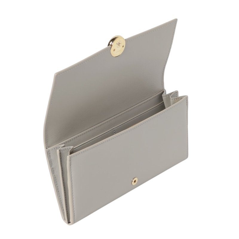【LOEWE 羅威】Pebble 亮面納帕小牛皮 拉鍊 卡夾 皮夾 長夾 貝殼灰色 CANBACWX01-2