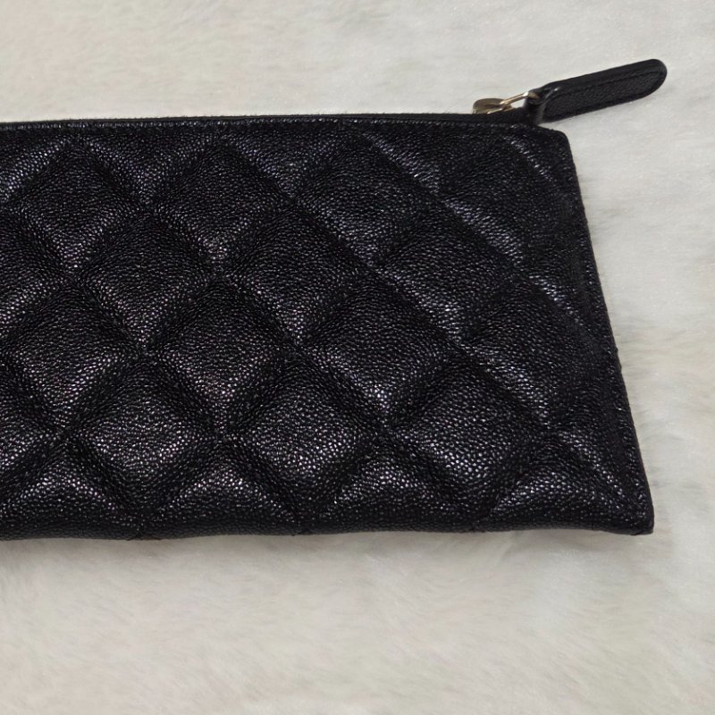 禮物~ Chanel香奈兒Boy復古黑金釦魚子醬荔枝牛皮扁長夾/ 皮夾/ 信封長夾/ 發財包/ 發財長夾-4