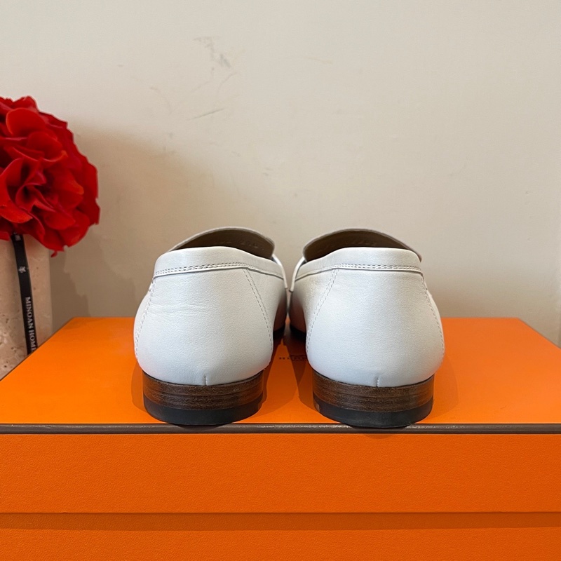 閒置新未使用 HERMES愛馬仕 Paris 皮革金屬飾扣樂福鞋 白色 36-4