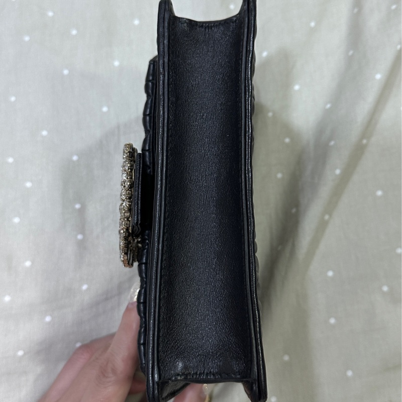 MIUMIU 黑金水鑽太陽花羊皮皺摺woc鍊條包-7