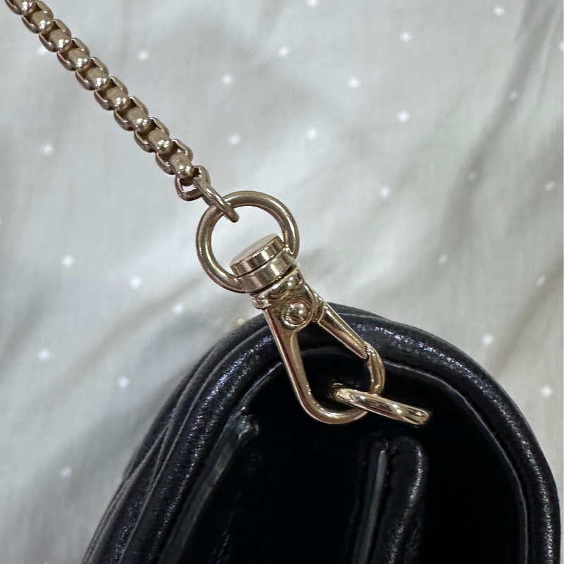 MIUMIU 黑金水鑽太陽花羊皮皺摺woc鍊條包-9