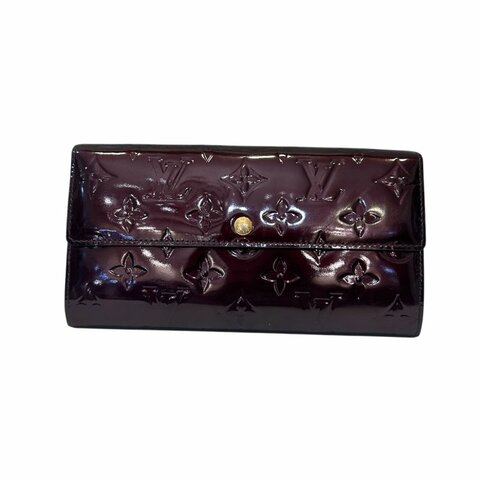 LV壓紋暗紫色漆亮皮長夾