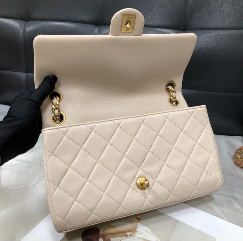 【絕版稀有✨經典奶茶色✨全網最低價】Chanel CF字母鏈條口蓋包 芯片款-5