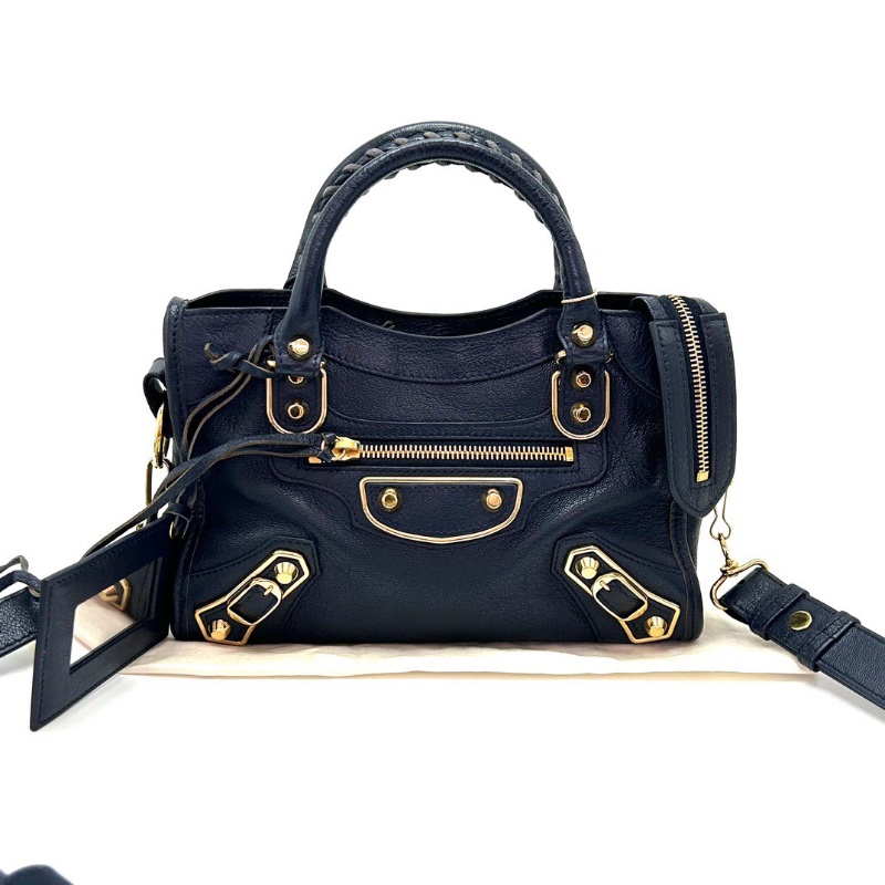 BALENCIAGA藍金mini斜背機車包23*16*6 98新配件塵袋鏡子-1