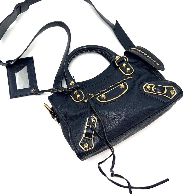 BALENCIAGA藍金mini斜背機車包23*16*6 98新配件塵袋鏡子-4