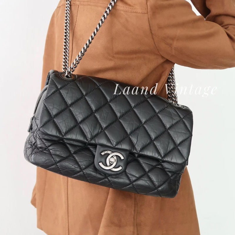 Chanel CF孟買系列鏈條包黑銀牛皮31*19*8 98新配件保卡塵袋-1