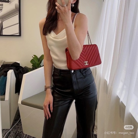 Chanel CF V紋口蓋包  紅金 牛皮20*12*6 98新配件塵袋