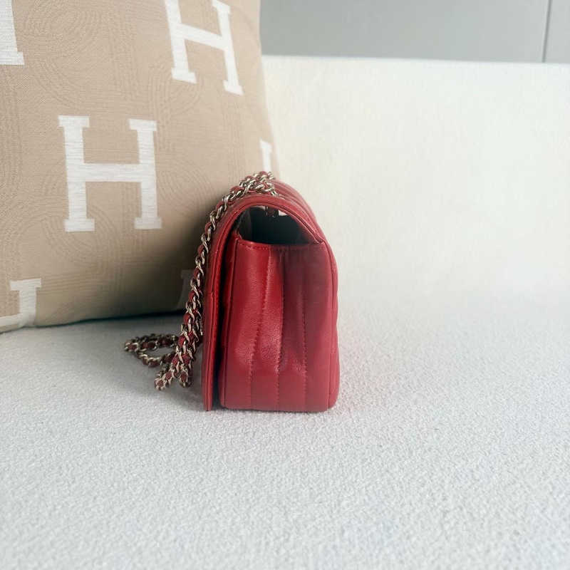 Chanel CF V紋口蓋包 紅金 牛皮20*12*6 98新配件塵袋-3