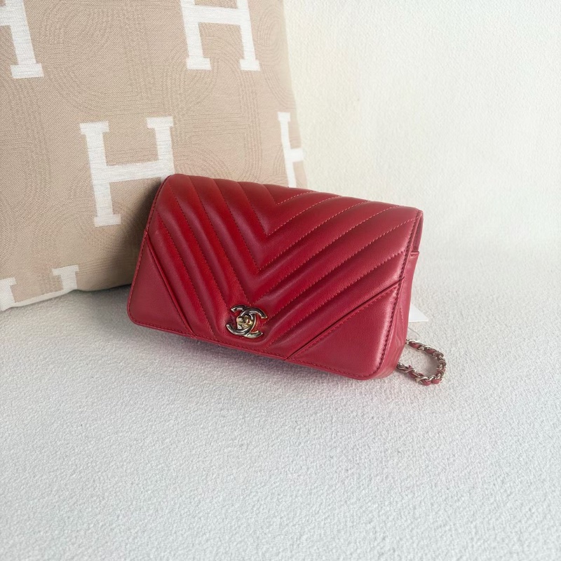 Chanel CF V紋口蓋包 紅金 牛皮20*12*6 98新配件塵袋-4