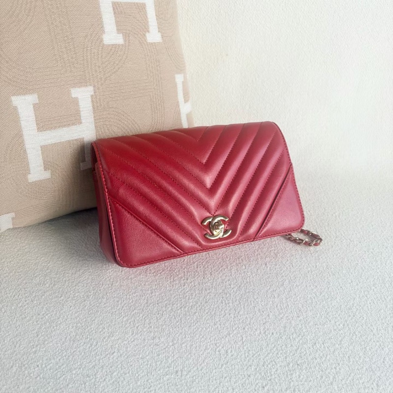 Chanel CF V紋口蓋包 紅金 牛皮20*12*6 98新配件塵袋-6