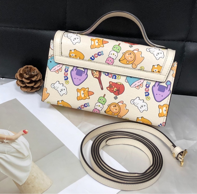 【太可愛辣😍稀有絕版款】Gucci 掛鎖動物印花單肩鎖頭包-1