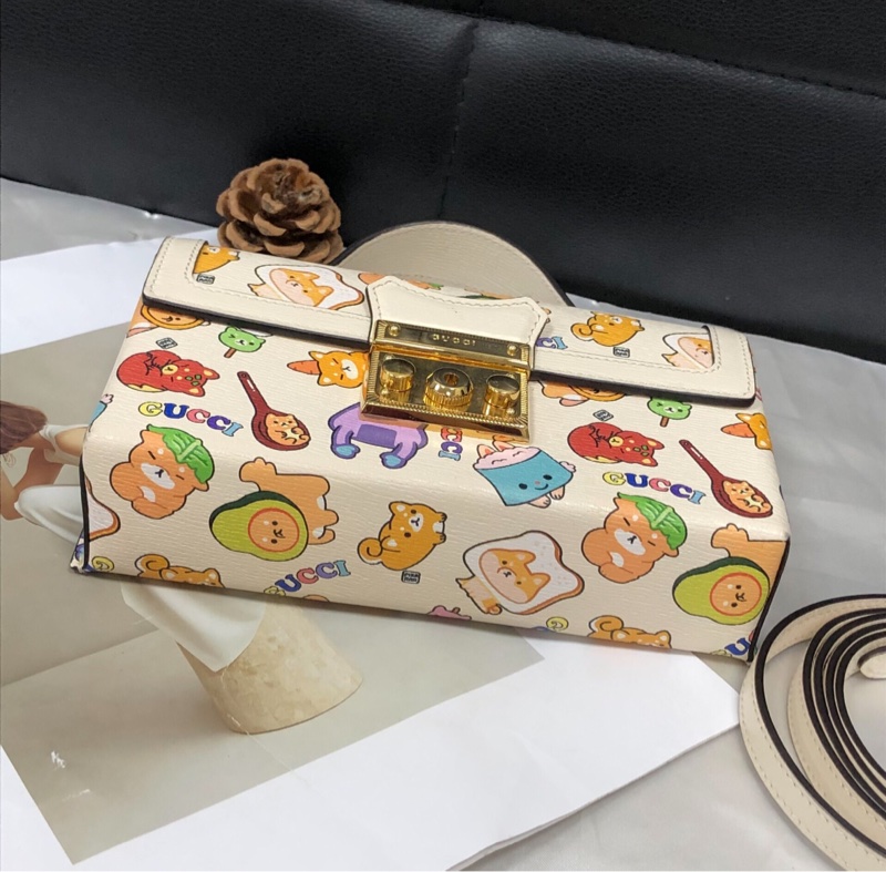 【太可愛辣😍稀有絕版款】Gucci 掛鎖動物印花單肩鎖頭包-2