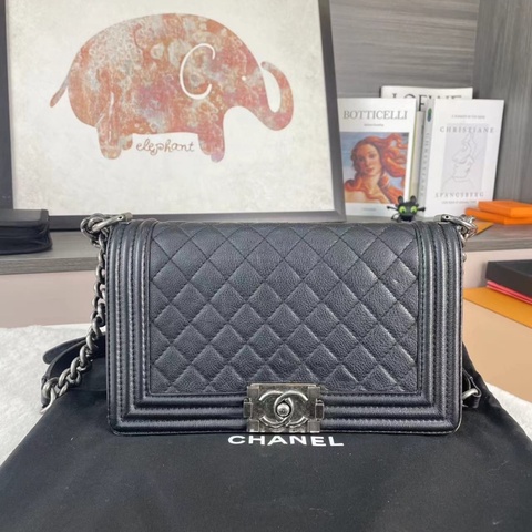 【全網最低價❗️買到就是賺到🤭性價比極高】Chanel Leboy黑銀 鏈條經典菱格紋 中號