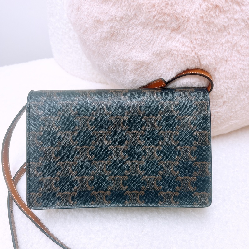 Celine wallet on strap woc 啡色老花斜挎包-5