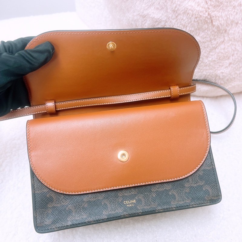 Celine wallet on strap woc 啡色老花斜挎包-8