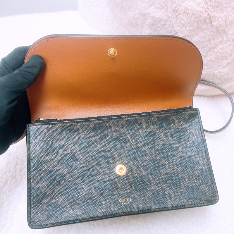 Celine wallet on strap woc 啡色老花斜挎包-9