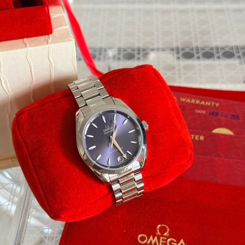 全新 未使用 Omega 自動機械 海馬 女錶 紫盤 34mm-0