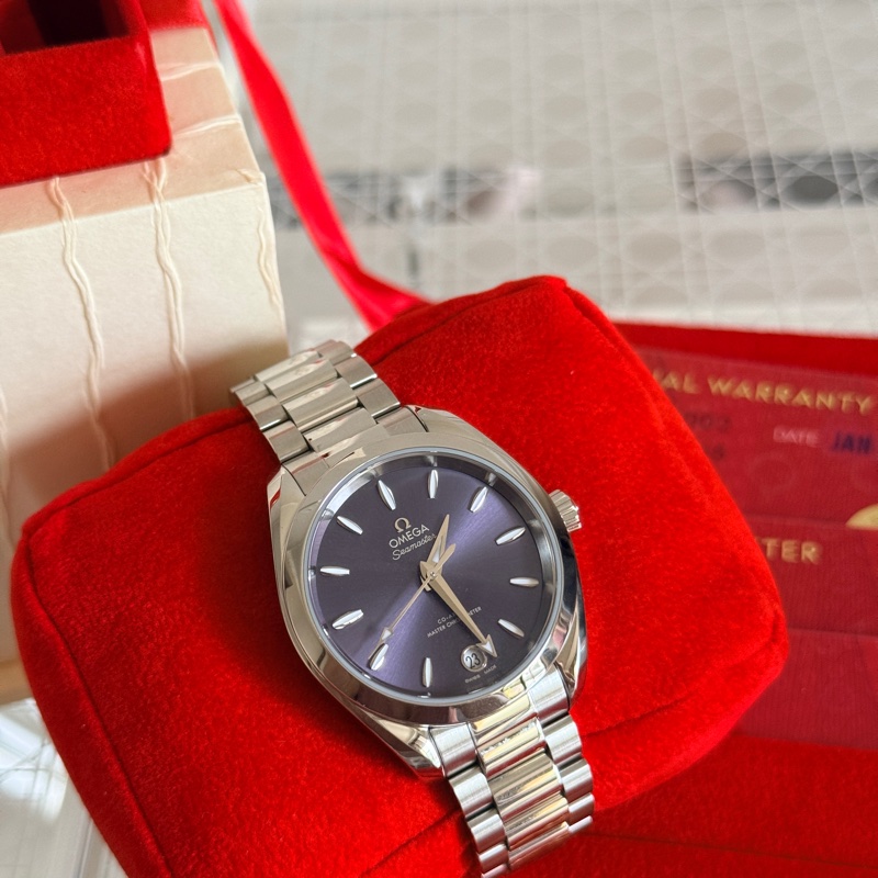 全新 未使用 Omega 自動機械 海馬 女錶 紫盤 34mm-2