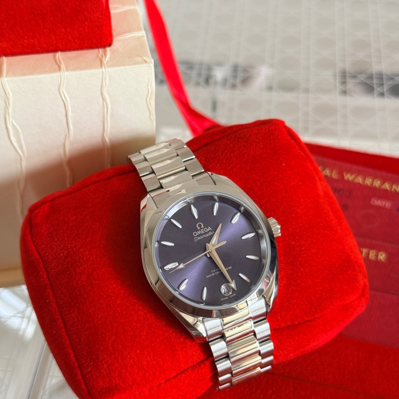 全新 未使用 Omega 自動機械 海馬 女錶 紫盤 34mm-3