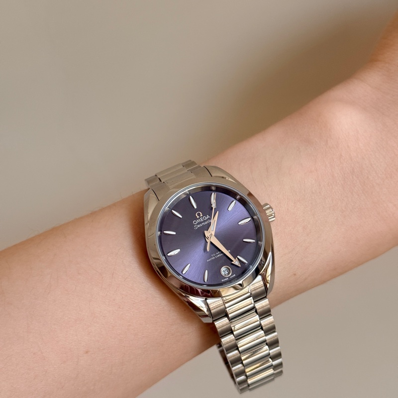 全新 未使用 Omega 自動機械 海馬 女錶 紫盤 34mm-4