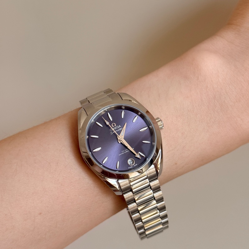 全新 未使用 Omega 自動機械 海馬 女錶 紫盤 34mm-5