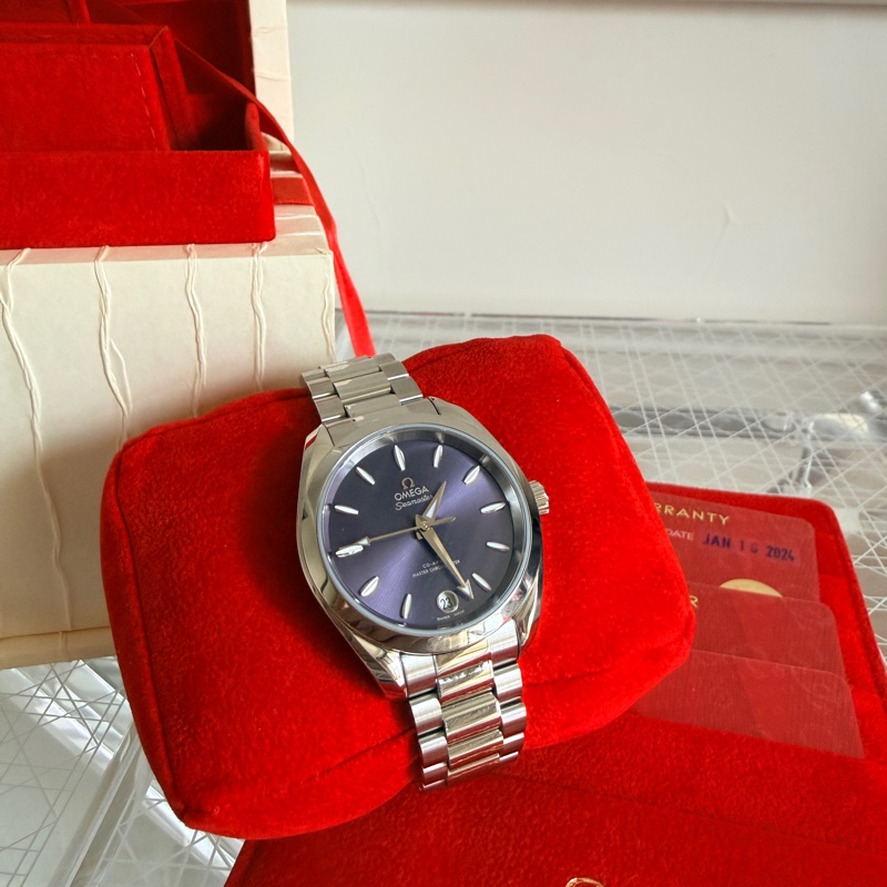全新 未使用 Omega 自動機械 海馬 女錶 紫盤 34mm-6