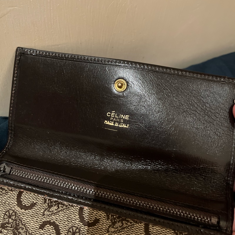 Celine稀有老花馬車 棕色 咖老花 布面 復古 中夾 vintage-1