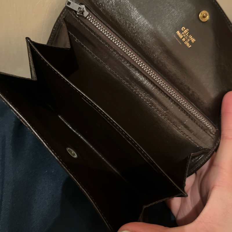 Celine稀有老花馬車 棕色 咖老花 布面 復古 中夾 vintage-2