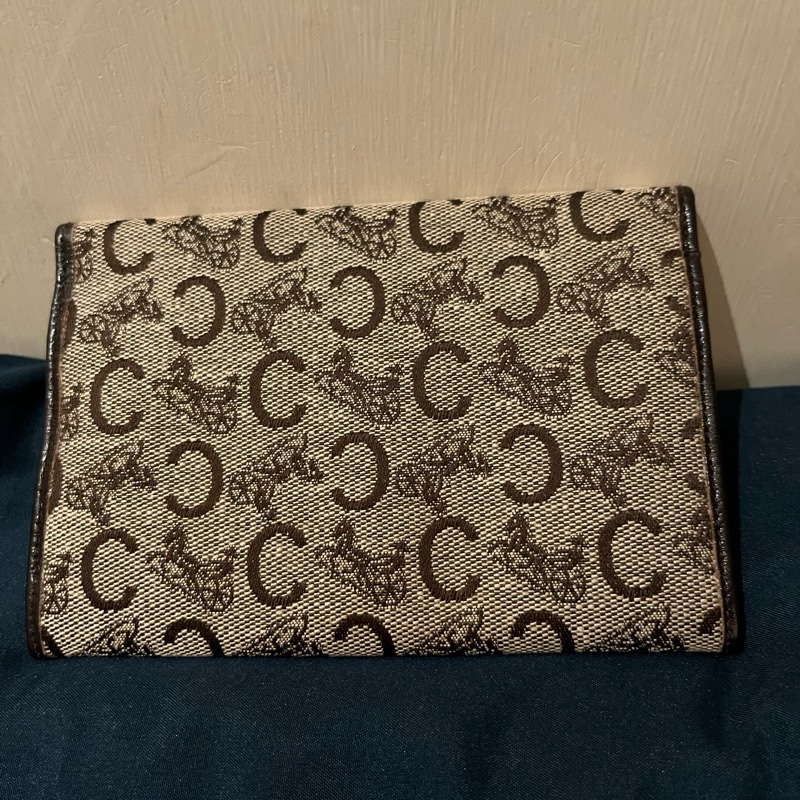Celine稀有老花馬車 棕色 咖老花 布面 復古 中夾 vintage-6
