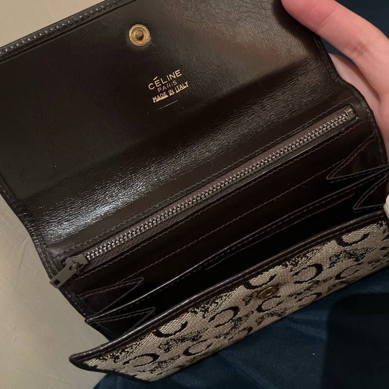 Celine稀有老花馬車 棕色 咖老花 布面 復古 中夾 vintage-10