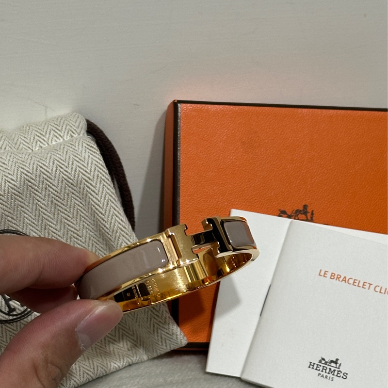 Hermes Clic H 手環金色配奶茶色-0