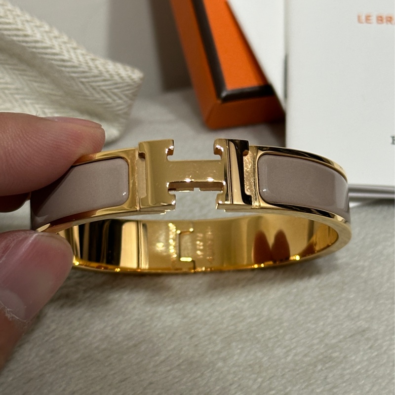 Hermes Clic H 手環金色配奶茶色-5