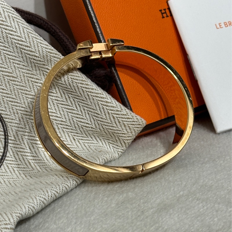Hermes Clic H 手環金色配奶茶色-9