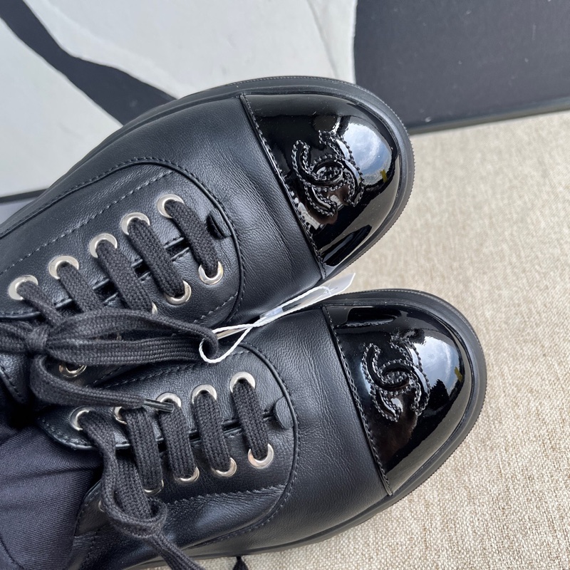 99新 Chanel香奈兒厚底樂福鞋 36.5碼 黑色 漆皮拼牛皮 厚底約4cm 百搭-1