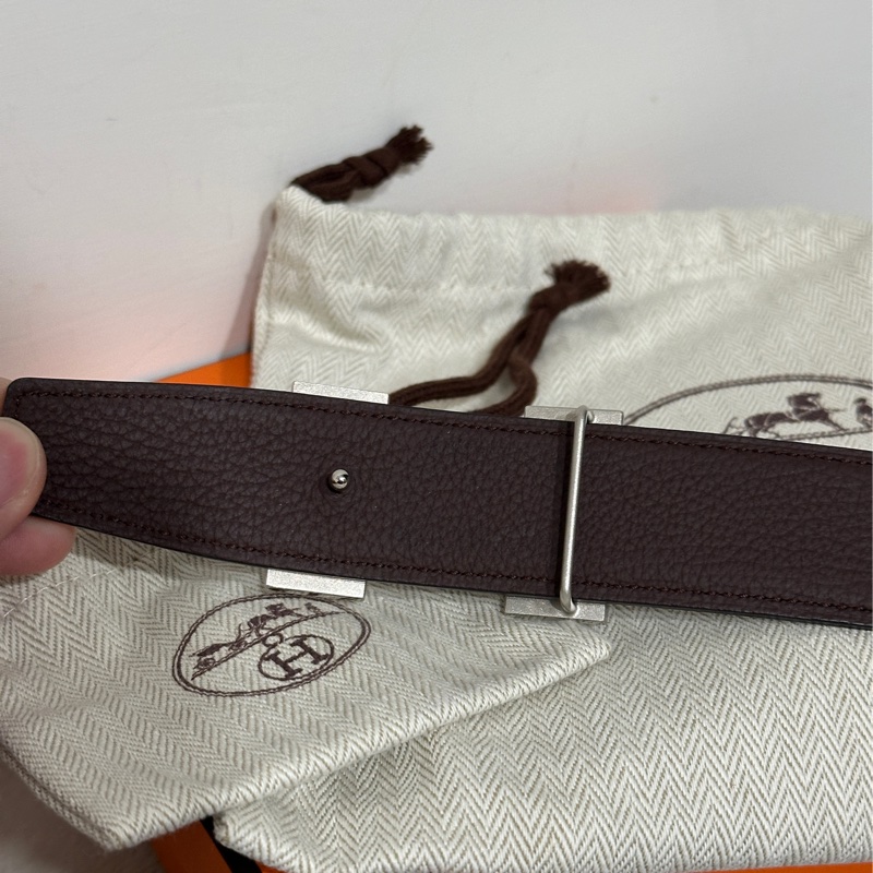 Hermes 銀扣黑色咖色兩用皮帶Y刻-2