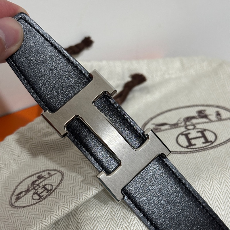 Hermes 銀扣黑色咖色兩用皮帶Y刻-3
