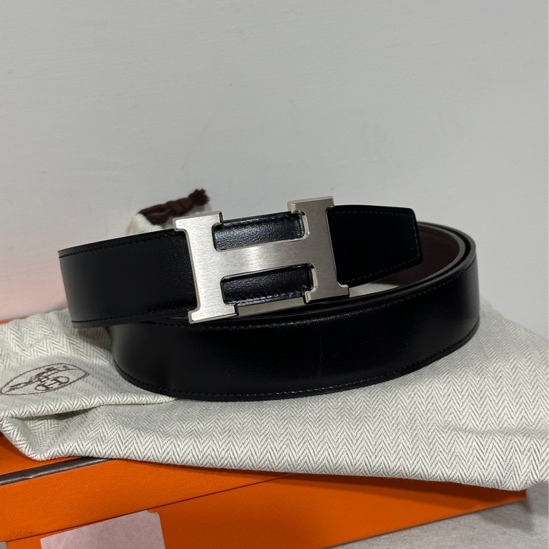 Hermes 銀扣黑色咖色兩用皮帶Y刻-5