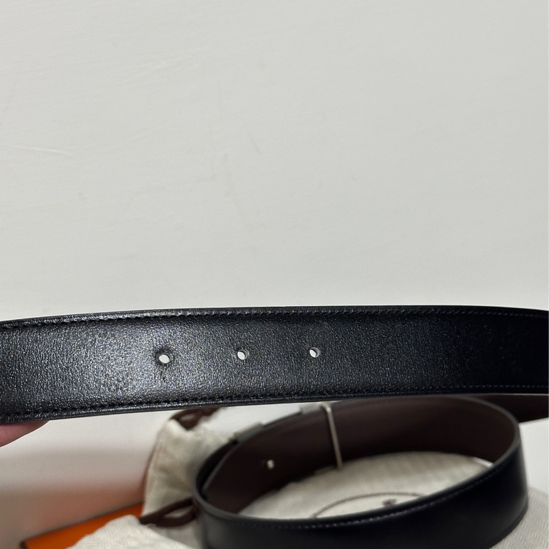 Hermes 銀扣黑色咖色兩用皮帶Y刻-6