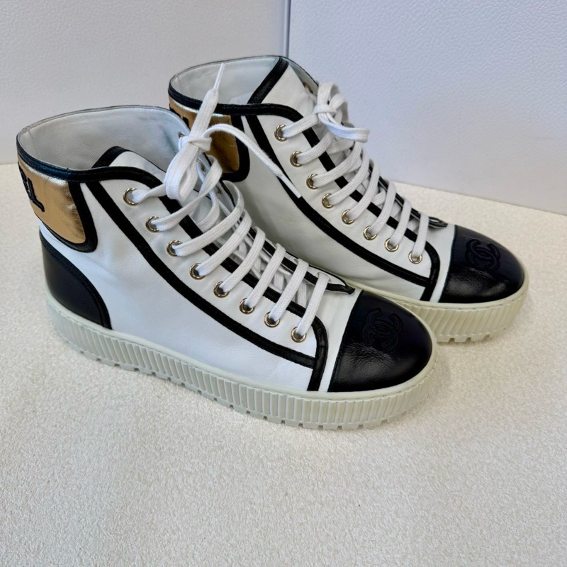 Chanel香奈兒黑白拼色高幫鞋 38碼 附件:無-1